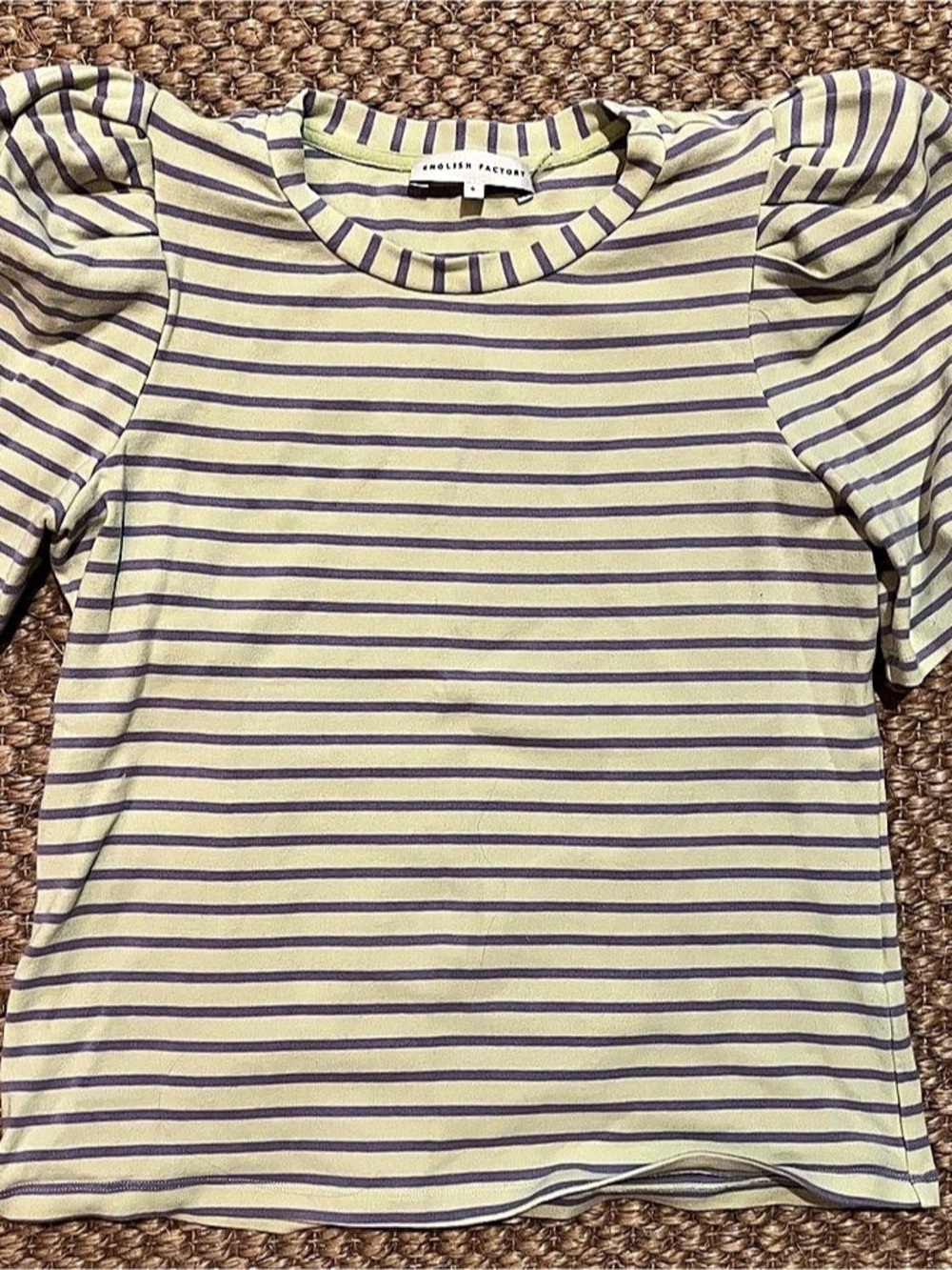 English Factory Stripe Puff Short Sleeve Top in yellow & gray